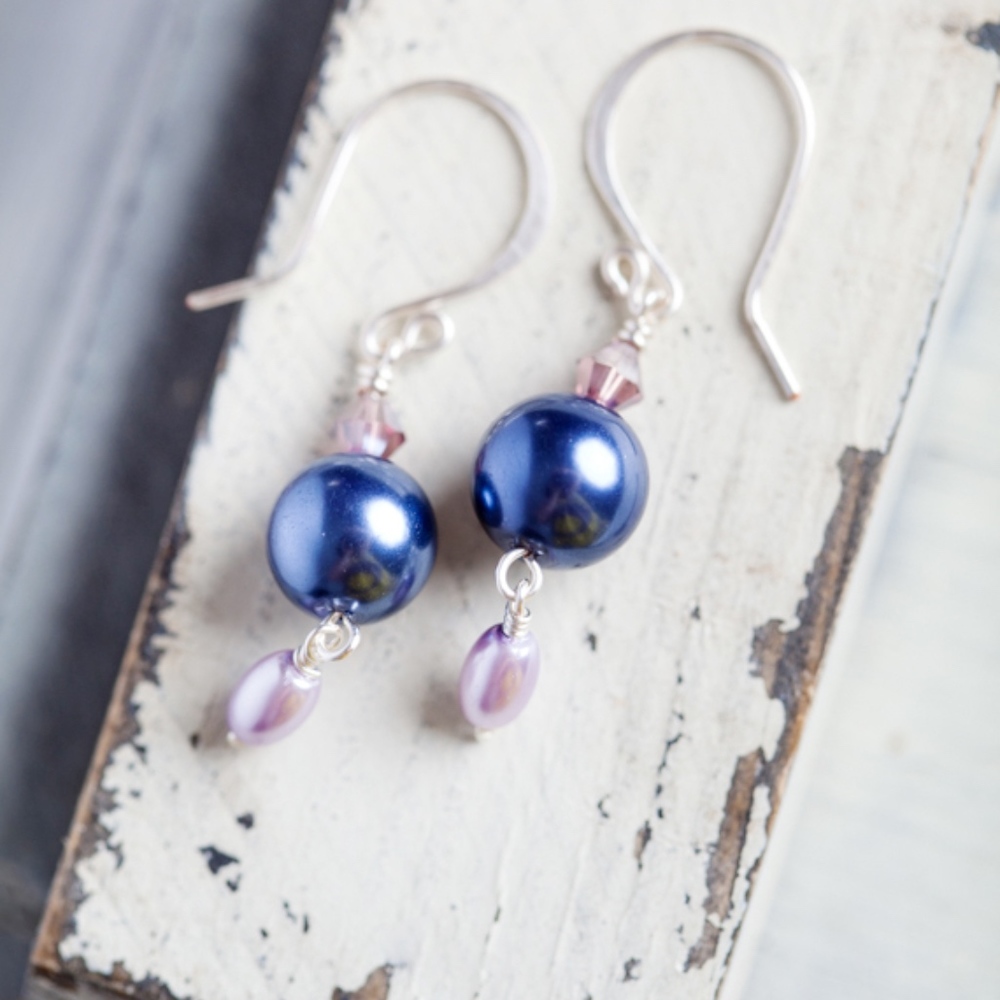 Purple Pearl Silver Earrings NWT Handmade